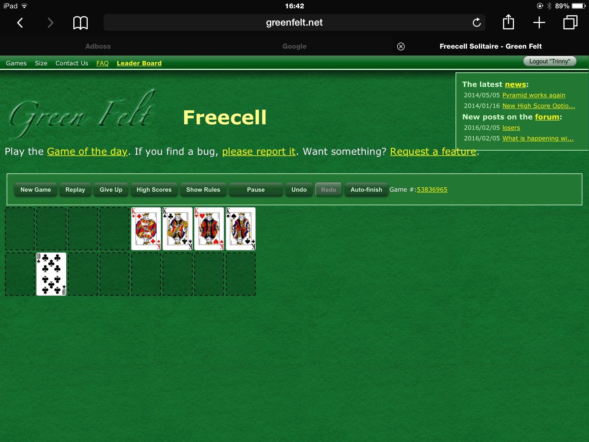 Freecell Solitaire Green Felt Rekagirls