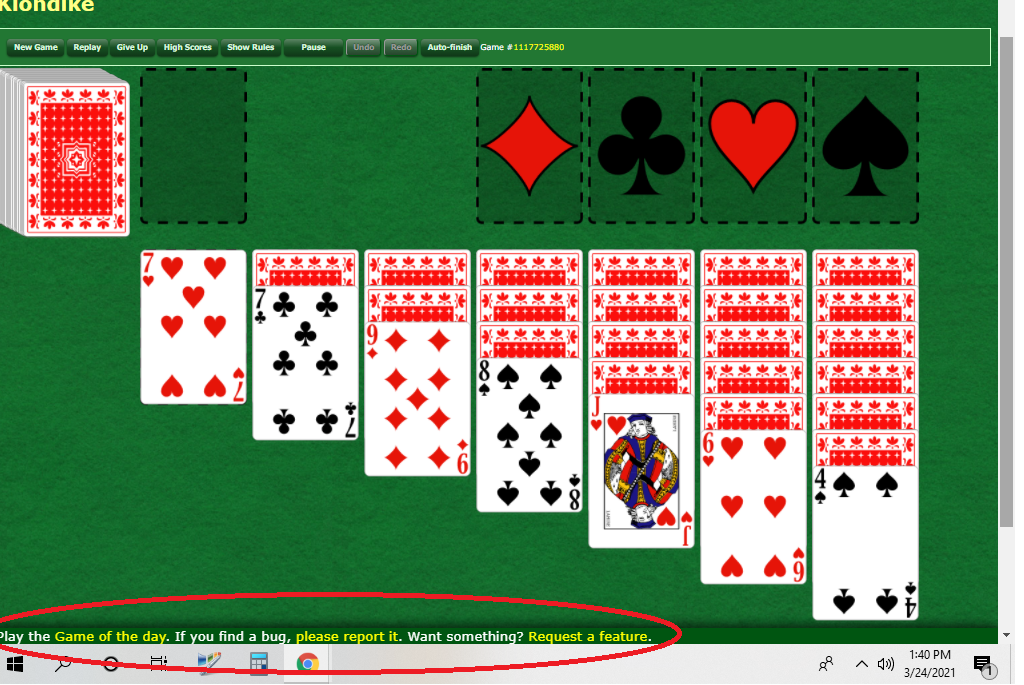 klondike solitaire 3 card turn green felt