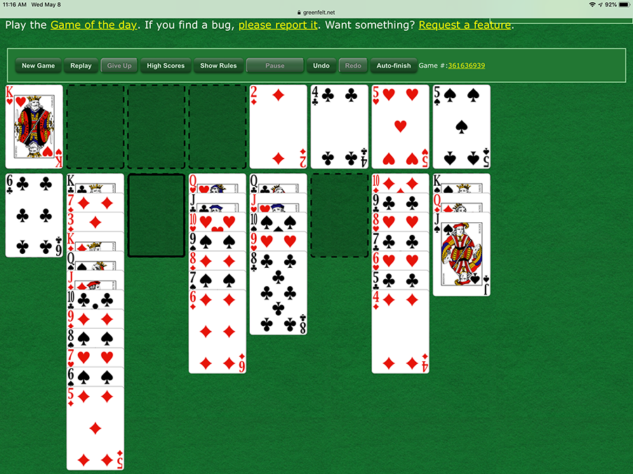 play klondike solitaire turn 3 green felt